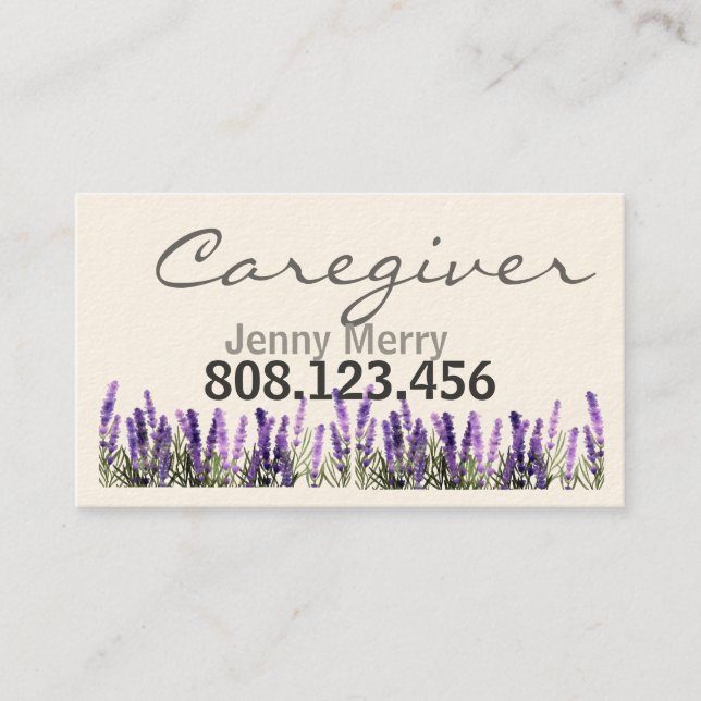 Confort de Lavender: Tarjetas de visita para cuida (Anverso)