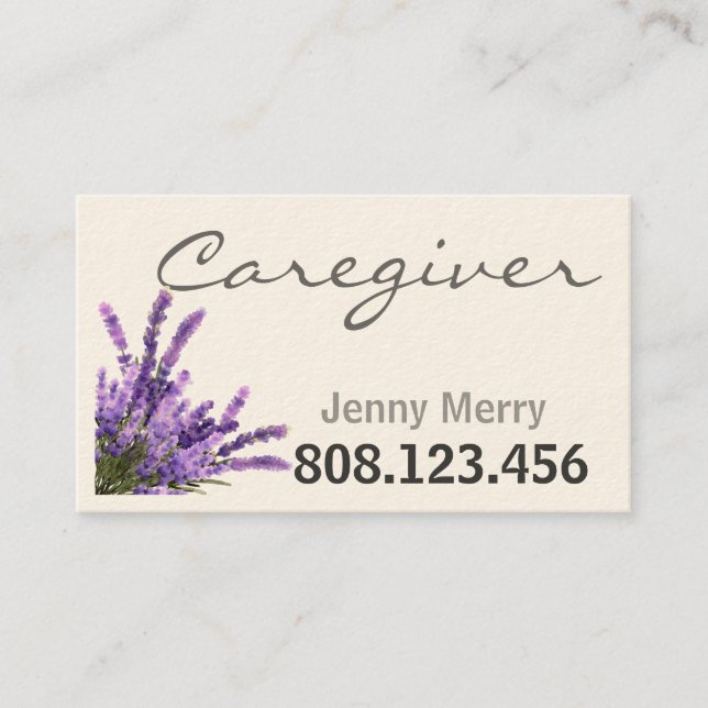 Confort de Lavender: Tarjetas de visita para cuida (Anverso)