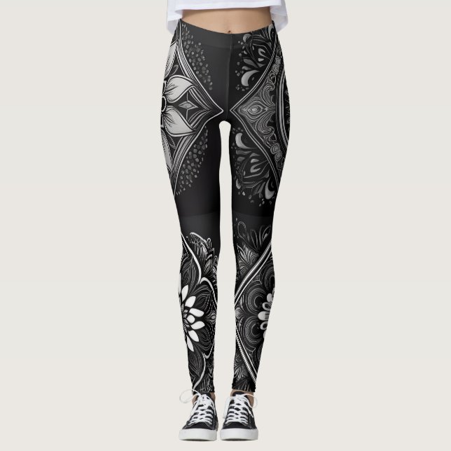 Confort elegante: Leggings de Mandala en blanco y  (Anverso)