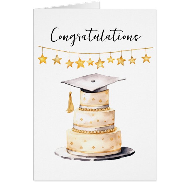 Congrats Grad Watercolor Hat and Cake (Frente)