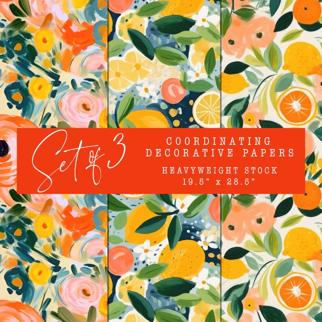 CONJUNTO ABSTRACTO DE CITRUS Y PAPEL DECORATIVO FL (ABSTRACT CITRUS AND FLORAL DECORATIVE PAPER SET)