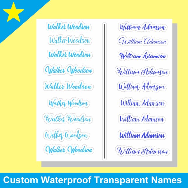 (Conjunto azul de 18) Pegatinas de nombres simples (Removable name stickers for boys)