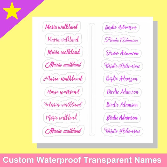 (Conjunto de 18) Pegatinas de nombre simples trans (Custom name stickers
Easy peel labels for girls)