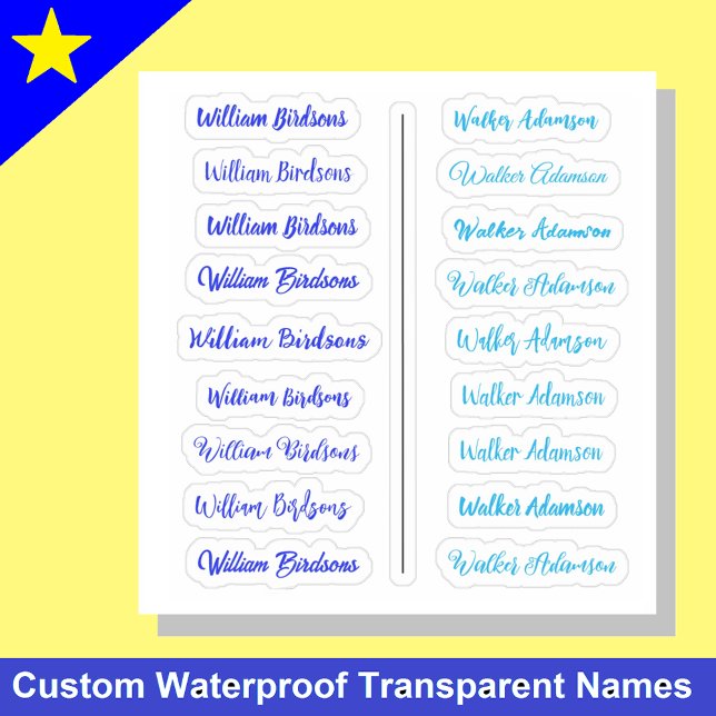 (Conjunto de 18) Pegatinas de nombres simples tran (Waterproof name stickers
Kids label set)