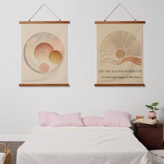 Conjunto de 2 tapices geométricos de pared de made (Dormitorio)