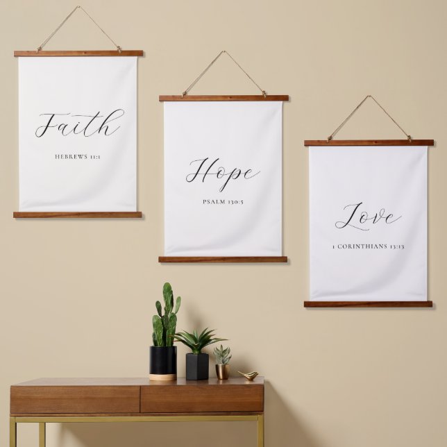 Conjunto de 3 Tapices de Arte de Pared Fe Esperanz (Asimétrico)