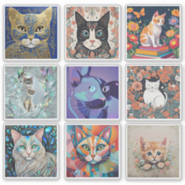 Conjunto de 9 Pegatinas de Gatos