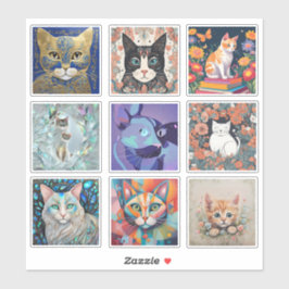 Conjunto de 9 Pegatinas de Gatos