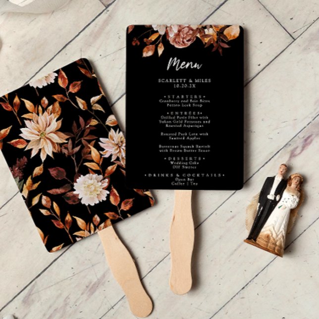 Conjunto de abanicos del menú floral de otoño negr (Black Fall Floral Menu Set of Fans
)