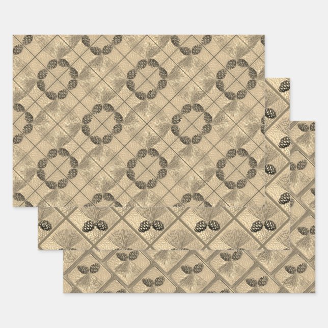 Conjunto de ajuste de regalo de 3 hojas Pineconas  (Set)
