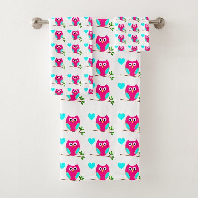 Conjunto de baño de patrón de búho rosado (In situ)