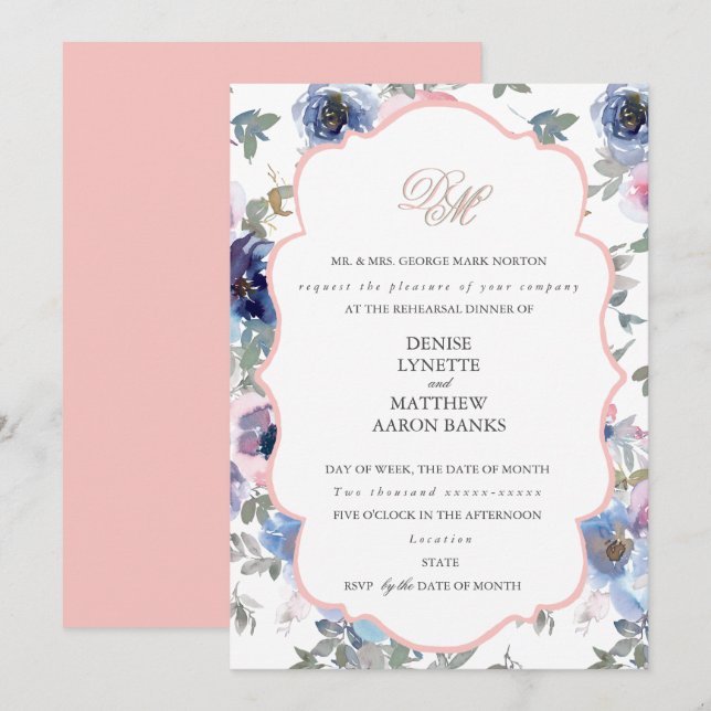 Conjunto de Boda Tierna Invitación Rosa Gasilla (Anverso / Reverso)