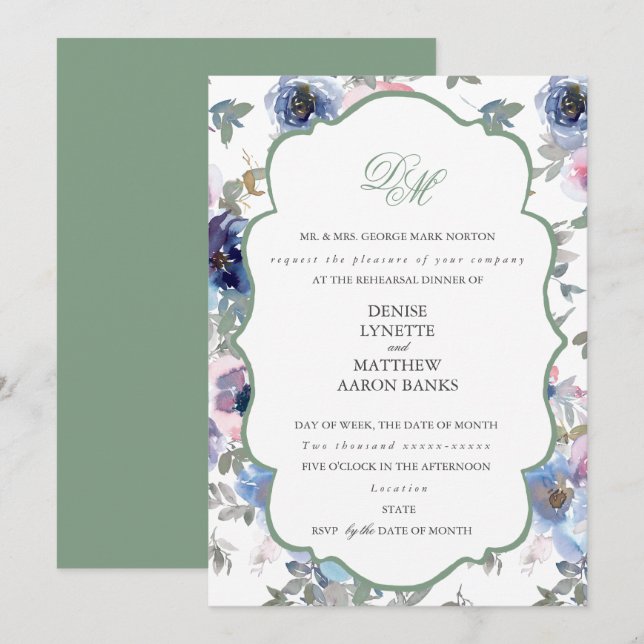 Conjunto de Boda Tierna Invitación Verde Albahaca (Anverso / Reverso)