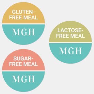 Conjunto de etiquetas de monograma y alimentos de
