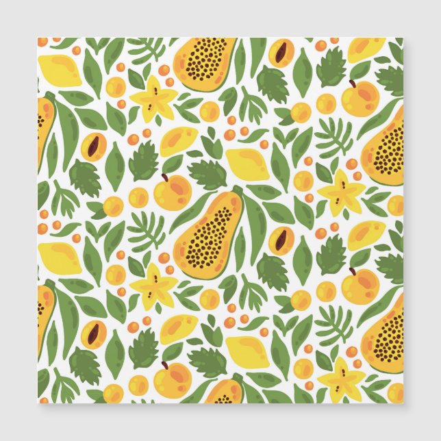 Conjunto de frutas exóticas: Papaya, limón, mango (Anverso)