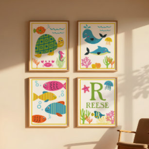 Conjunto de Impresiones de Arte de Criaturas Marin