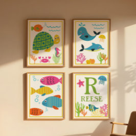 Conjunto de Impresiones de Arte de Criaturas Marin