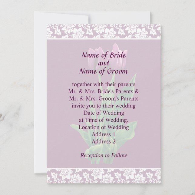 Conjunto de Invitación de Boda de Dos Tulipanes Pu (Anverso)