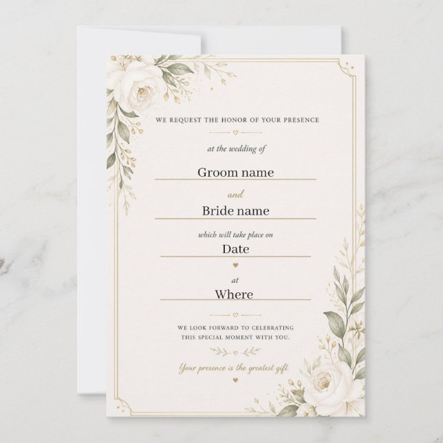 Conjunto de Invitaciones de Boda con Diseño Floral (Anverso)