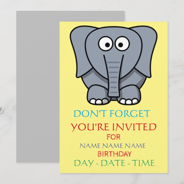 conjunto de invitaciones de cumpleaños para niños (Anverso / Reverso)