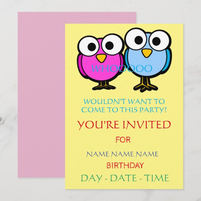 conjunto de invitaciones de cumpleaños para niños (Anverso / Reverso)