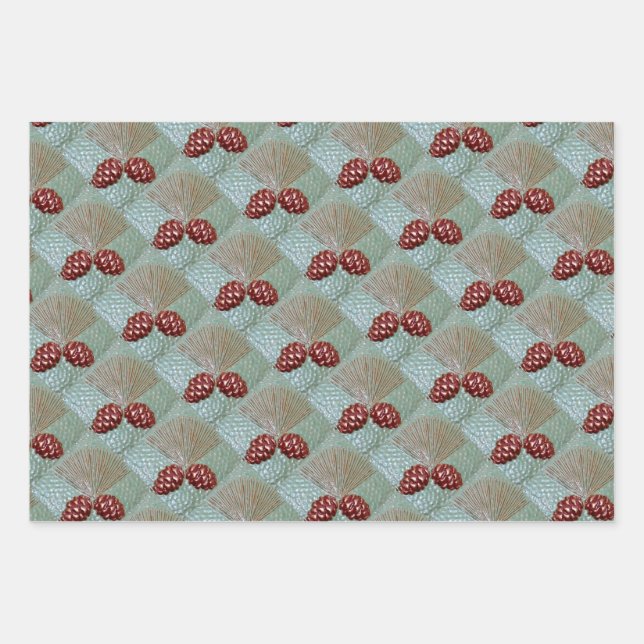 Conjunto de papel de ajuste de 3 hojas Pineconas (Anverso)