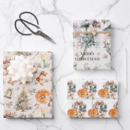 Conjunto de papel de ajuste de navidades de 3 dise