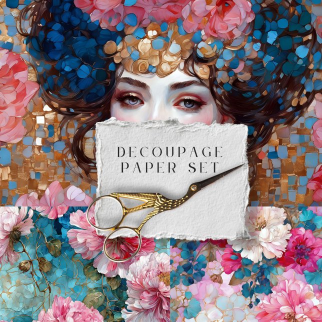 Conjunto de Papel de Decoupage Floral Mosaico Boho (Subido por el creador)