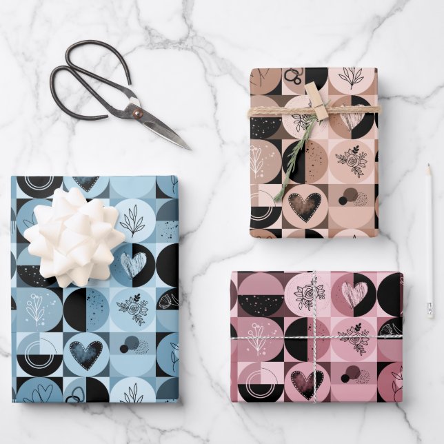 conjunto de papel de embalaje de 3 hojas de patrón (Anverso)