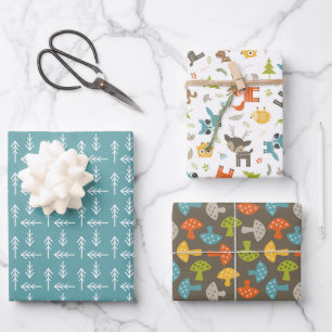 Conjunto de papel de envolver diseños de bosques