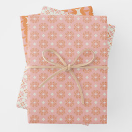 Conjunto de papel de envolver floral rosa y Naranj