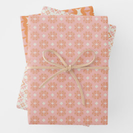 Conjunto de papel de envolver floral rosa y Naranj