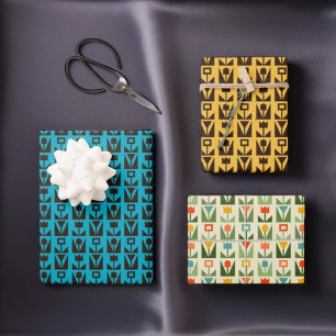 Conjunto de papel de envolvimiento modernista flor