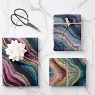Conjunto de papel de envolvimiento morado azul ros