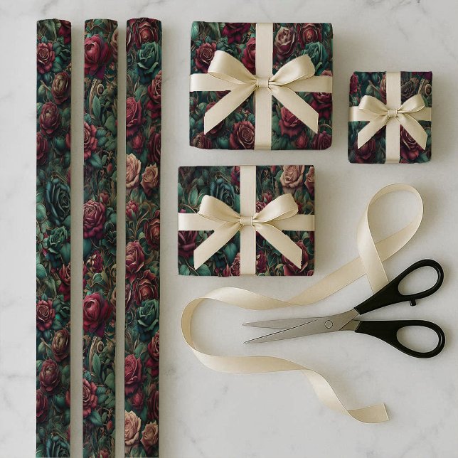 Conjunto de Papel de Regalo Art Nouveau Rosa Teal (Art Nouveau Rose Teal Wrapping Paper Bundle Set)
