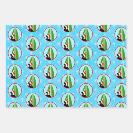 Conjunto de papel de regalo Black Lab Santa Surfbo
