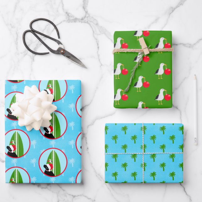 Conjunto de papel de regalo Black Lab Santa Surfbo (Anverso)
