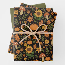 Conjunto de Papel de Regalo con Patrón Otoñal Rúst