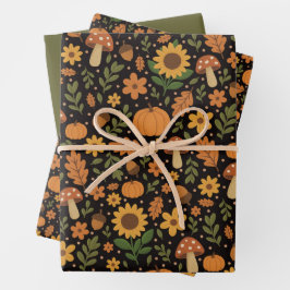 Conjunto de Papel de Regalo con Patrón Otoñal Rúst