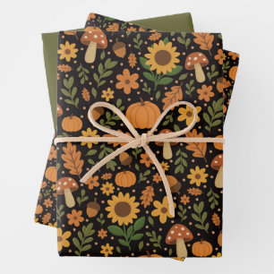 Conjunto de Papel de Regalo con Patrón Otoñal Rúst