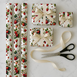 Conjunto de Papel de Regalo Floral de Fresa
