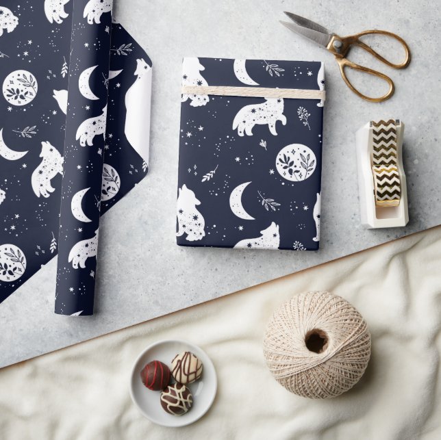Conjunto de papel de regalo Lobo aullando a la lun (Artesanía)