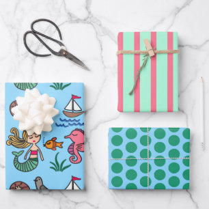 Conjunto de papel de regalo Sirena Caballito de ma
