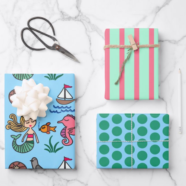 Conjunto de papel de regalo Sirena Caballito de ma (Anverso)