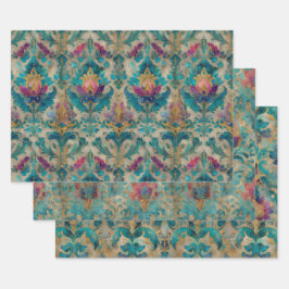 CONJUNTO DE PAPEL DECORATIVO DAMASCO DISTRÉS GRUNG