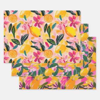 CONJUNTO DE PAPEL DECORATIVO DE CÍTRICOS Y FLORALE