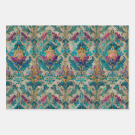 CONJUNTO DE PAPEL DECORATIVO DE DAMASK, DESTRUIDO 