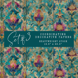 CONJUNTO DE PAPEL DECORATIVO DE DAMASK, DESTRUIDO