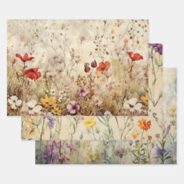CONJUNTO DE PAPEL DECORATIVO DE FLORES SALVAJES