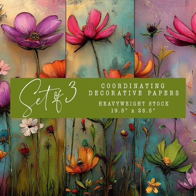 CONJUNTO DE PAPEL DECORATIVO DE FLORES VIBRANTES (VIBRANT SURREAL FLORAL DECORATIVE PAPER SET)